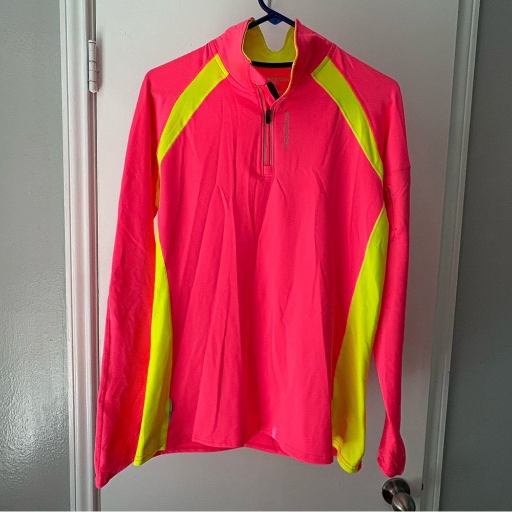 Brooks Women’s Large Neon Pink and Yellow Quarter Zip Athletic Pullover
